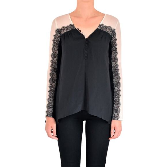 BCBGMAXAZRIA Womens Black and White Silk Blouse Size XS - Picture 1 of 4